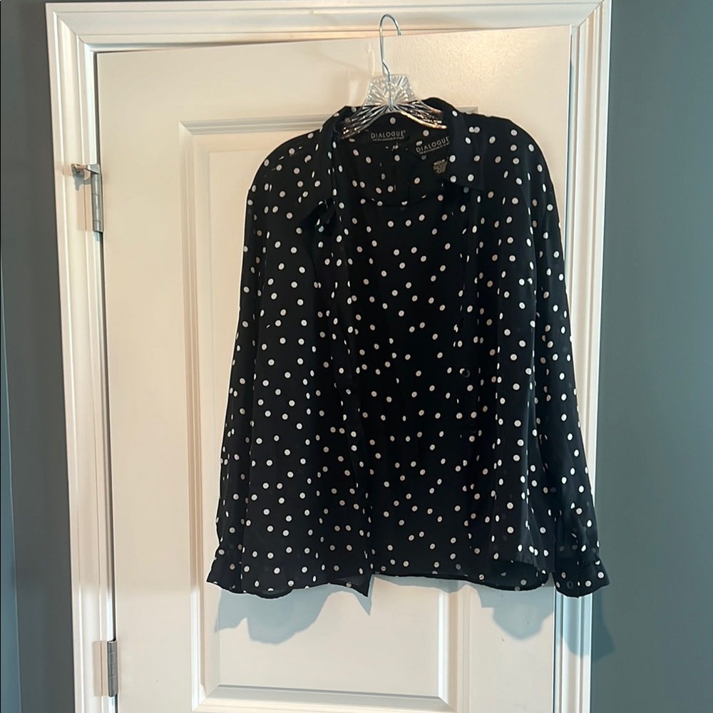 Dialogue Black and White Ruffled Blouse with Peter Pan Collar